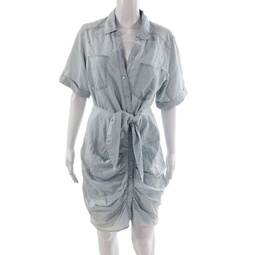 Veronica Beard Women Shirt Dress Blue Short Sleeve Button Size 8